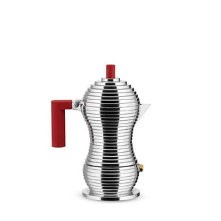 Alessi MDL02/1 Pulcina 1-cup espresso coffee maker in steel with coloured handle and knob Alessi Steel/Red - Buy now on ShopDecor - Discover the best products by ALESSI design