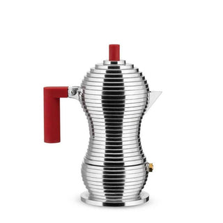 Alessi MDL02/3 Pulcina 3-cup espresso coffee maker in steel with coloured handle and knob Alessi Steel/Red - Buy now on ShopDecor - Discover the best products by ALESSI design