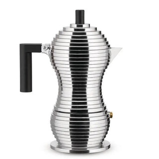 Alessi MDL02 Pulcina espresso coffee maker in steel with coloured handle and knob Alessi Steel Black 6 Cups - Buy now on ShopDecor - Discover the best products by ALESSI design