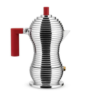 Alessi MDL02/6 Pulcina 6-cup espresso coffee maker in steel with coloured handle and knob Alessi Steel/Red - Buy now on ShopDecor - Discover the best products by ALESSI design