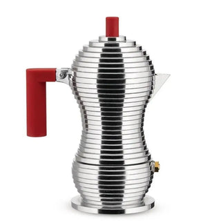 Alessi MDL02 Pulcina espresso coffee maker in steel with coloured handle and knob Alessi Steel Red 6 Cups - Buy now on ShopDecor - Discover the best products by ALESSI design