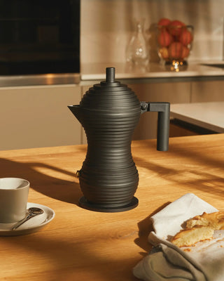 Alessi MDL02 Pulcina espresso coffee maker in steel with coloured handle and knob - Buy now on ShopDecor - Discover the best products by ALESSI design