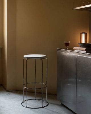 &Tradition Wire stool in stainless steel with magnetic upholstered cushion