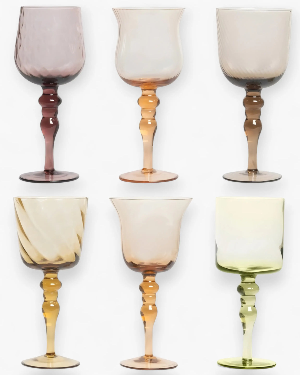 Bitossi Diseguale set 6 assorted textured stemmed glasses
