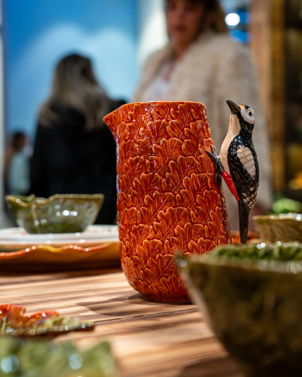 Bordallo Pinheiro Gudrun medium pitcher with Woodpecker