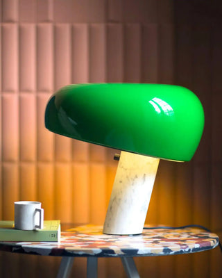 Flos Snoopy table lamp with Carrara marble base