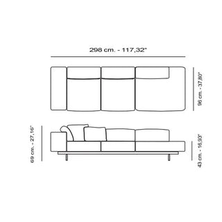 Kartell Largo Velvet 3 seater modular sofa in polyurethane