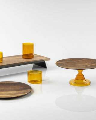 KnIndustrie Rubin orange cake stand with wooden plate diam. 27 cm. - 10.63 in. - Buy now on ShopDecor - Discover the best products by KNINDUSTRIE design
