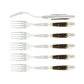 Forge de Laguiole Tradition table forks set with deer antler handle