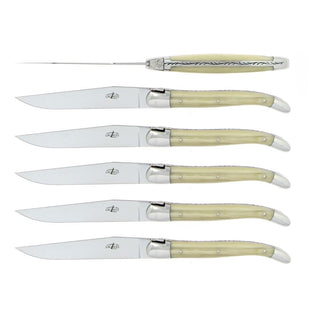 Forge de Laguiole Tradition table knives set with acrylic handle White Set 6 - Buy now on ShopDecor - Discover the best products by FORGE DE LAGUIOLE design