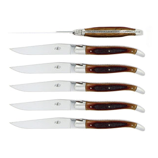 Forge de Laguiole Tradition table knives set with barrel oak handle Set 6 - Buy now on ShopDecor - Discover the best products by FORGE DE LAGUIOLE design