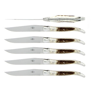 Forge de Laguiole Tradition table knives set with deer antler handle Set 6 - Buy now on ShopDecor - Discover the best products by FORGE DE LAGUIOLE design
