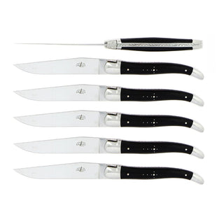 Forge de Laguiole Tradition table knives set with horn handle Black Set 6 - Buy now on ShopDecor - Discover the best products by FORGE DE LAGUIOLE design