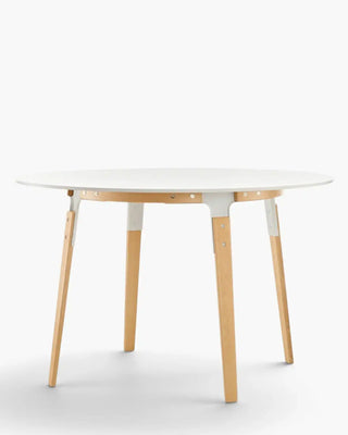 Magis Steelwood round table with wooden frame and steel top