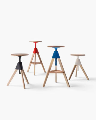 Magis The Wild Bunch Tom height-adjustable swivel beech stool without backrest