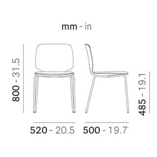 Pedrali Babila 2730/A chair with white steel legs - technopolymer shell and upholstered seat