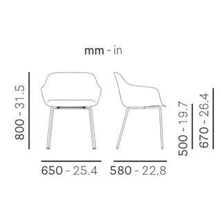 Pedrali Babila XL 2733R armchair with polypropylene shell - removable covering - steel legs