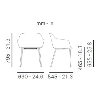 Pedrali Babila XL 2734R armchair with recycled polypropylene shell and steel legs
