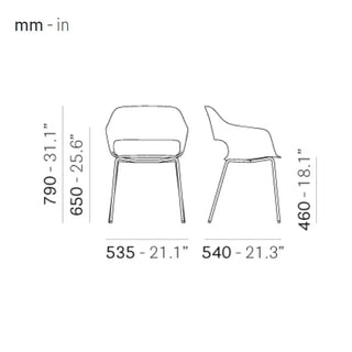 Pedrali Babila 2735 armchair with steel legs and technopolymer shell