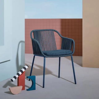 Pedrali Babila Twist 2795 steel armchair with cord shell and fabric covered cushion