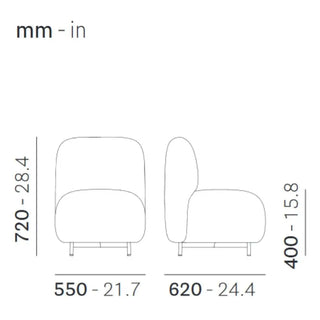 Pedrali Buddy upholstered armchair h. 40 cm. - 15.75 in. with aluminium structure