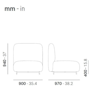 Pedrali Buddy upholstered armchair h. 40 cm. - 15.75 in. with aluminium structure