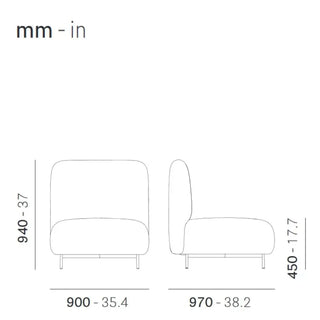 Pedrali Buddy upholstered armchair h. 45 cm. - 17.72 in. with aluminium structure