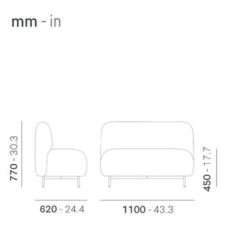 Pedrali Buddy upholstered armchair h. 45 cm. - 17.72 in. with aluminium structure