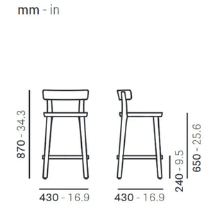 Pedrali Folk ash stool with seat h. 75 cm - 29.53 in.