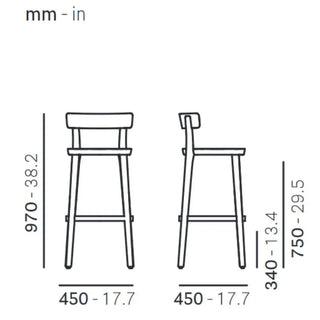 Pedrali Folk ash stool with seat h. 75 cm - 29.53 in.