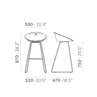 Pedrali Gliss steel stool with sled base and polycarbonate shell