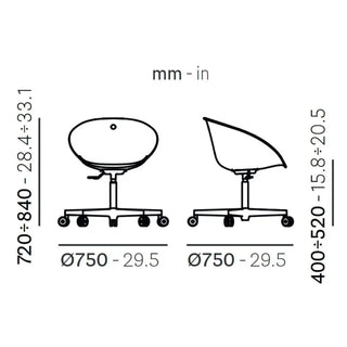 Pedrali Gliss 961 swivel armchair with aluminium five-star base and castors