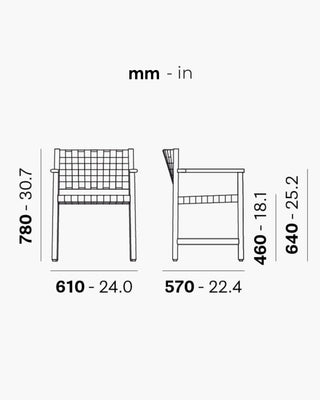 Pedrali Griante 3805 teak wood armchair with seat and backrest in polypropylene ribbon OUTDOOR