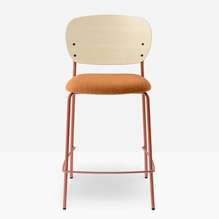 Pedrali Jazz upholstered stool with ash backrest and steel frame