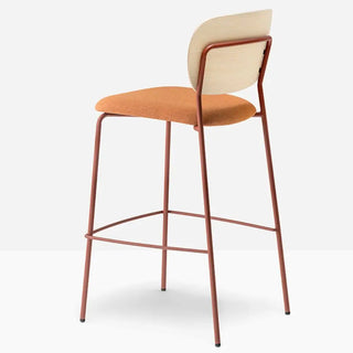 Pedrali Jazz upholstered stool with ash backrest and steel frame