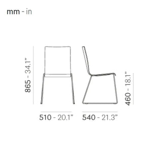Pedrali Kuadra 1158 chair with technopolymer shell and steel sled frame