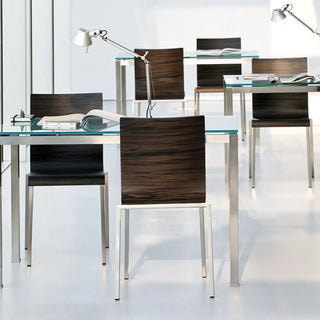 Pedrali Kuadra 1321 chair with oak shell and square steel frame