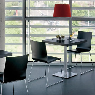 Pedrali Kuadra 1328 chair with oak shell and steel sled frame