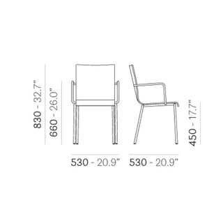Pedrali Kuadra 1335 armchair with oak shell and round steel frame