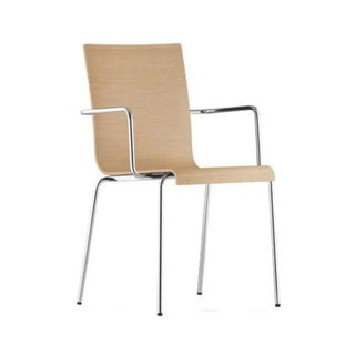 Pedrali Kuadra 1335 armchair with oak shell and round steel frame