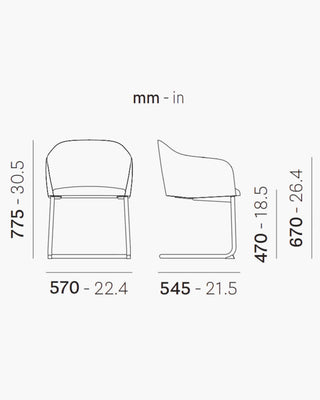 Pedrali Laja Cantilever 882/2 armchair with upholstered shell and steel frame