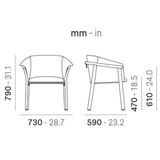 Pedrali Lamorisse Wood 3687 ash armchair with removable cushion