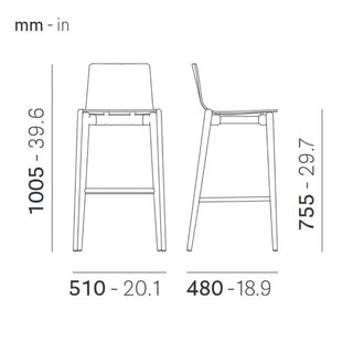 Pedrali Malmo upholstered stool with ash frame and steel footrest