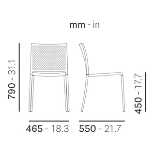 Pedrali Mya 701 polypropylene chair with aluminium frame and backrest in textilene