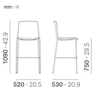 Pedrali Tweet stool with polypropylene shell and steel legs