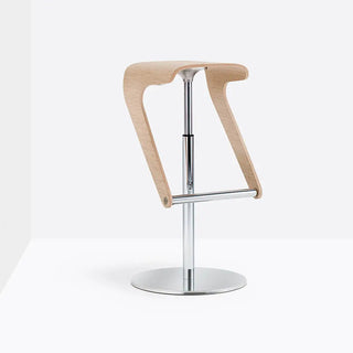 Pedrali Woody 495 stool with adjustable oak seat and steel base