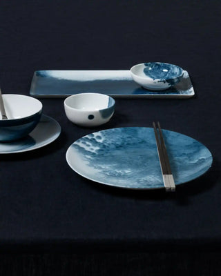 Raynaud Abysses coupe dinner plate in Limoges porcelain with blue decoration