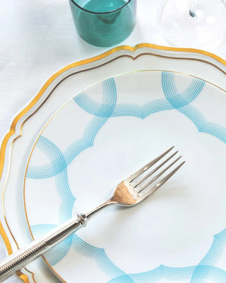Raynaud Aura coupe dinner plate in Limoges porcelain with light blue decoration