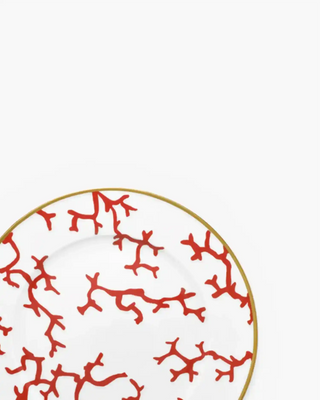 Raynaud Cristobal rim presentation plate in Limoges porcelain with full coral decoration