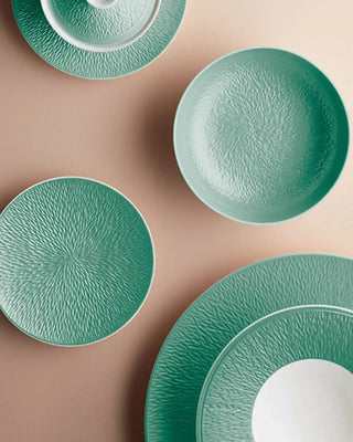 Raynaud Minéral fully engraved coupe dinner plate in Limoges porcelain with coloured decoration